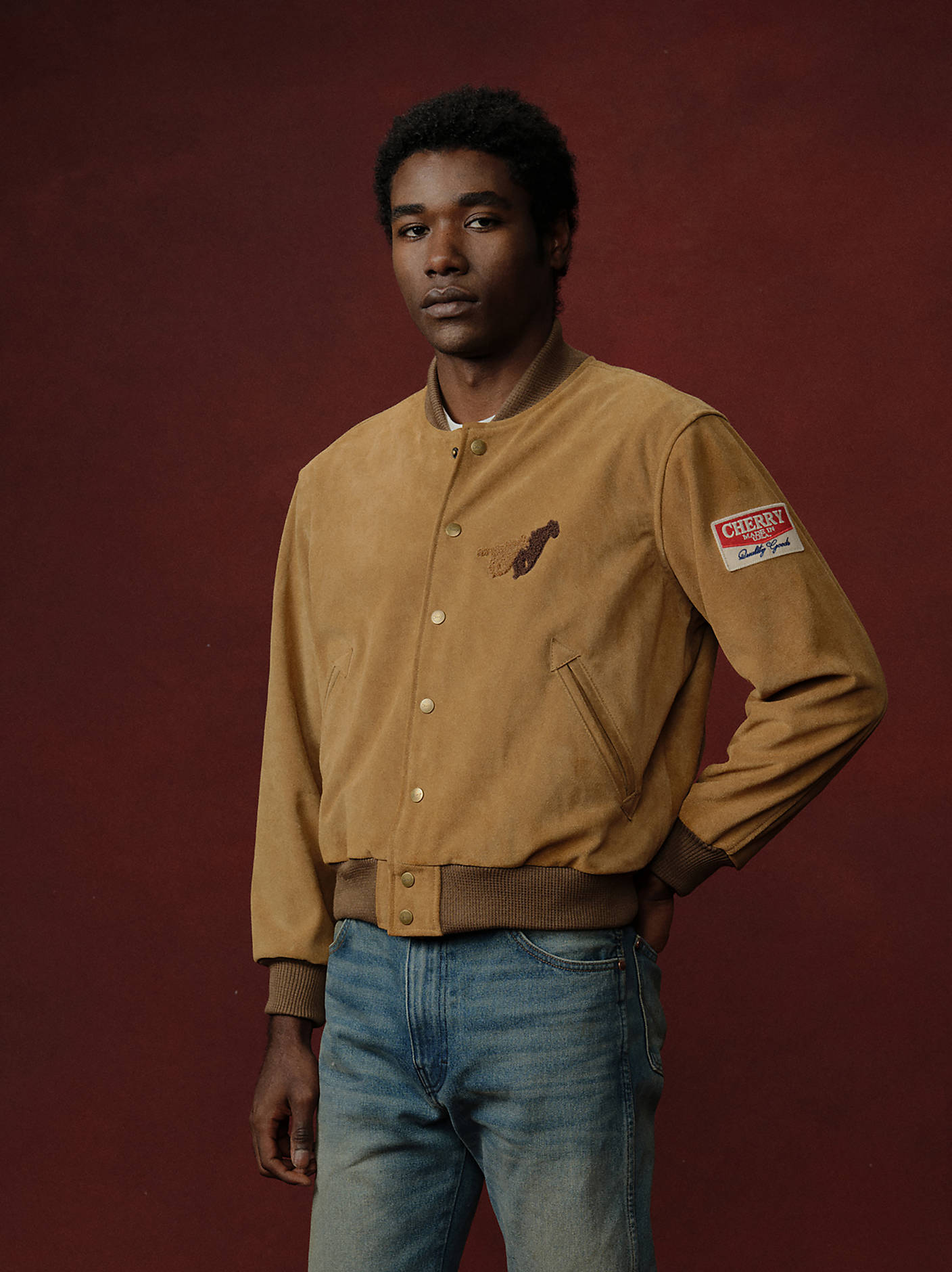 Wrangler x Cherry Suede Varsity Jacket