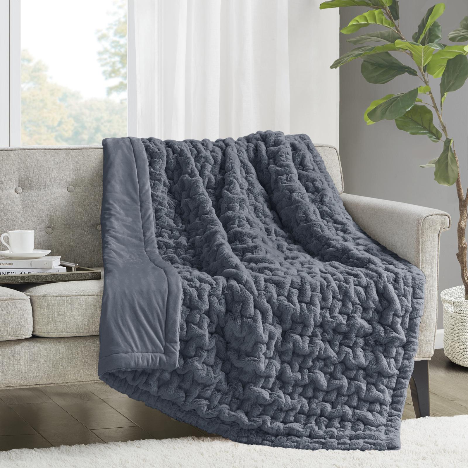 Madison Park, Ruched Fur Throw Blanket | Zola
