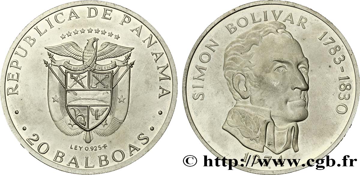 PANAMA 20 Balboas Simon Bolivar 1974 fwo_365414 World coins