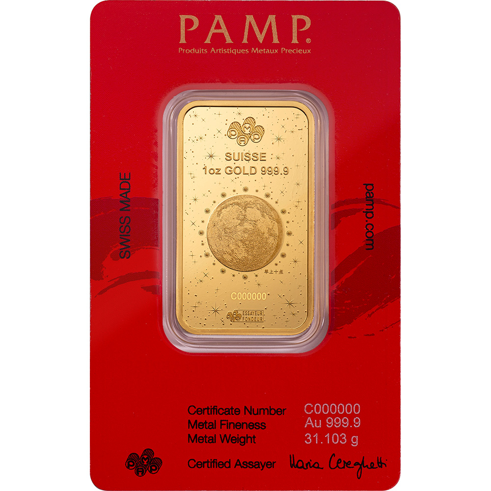 1 oz Gold Bar PAMP 2025 Lunar Legend White Snake 999.9 Fine in
