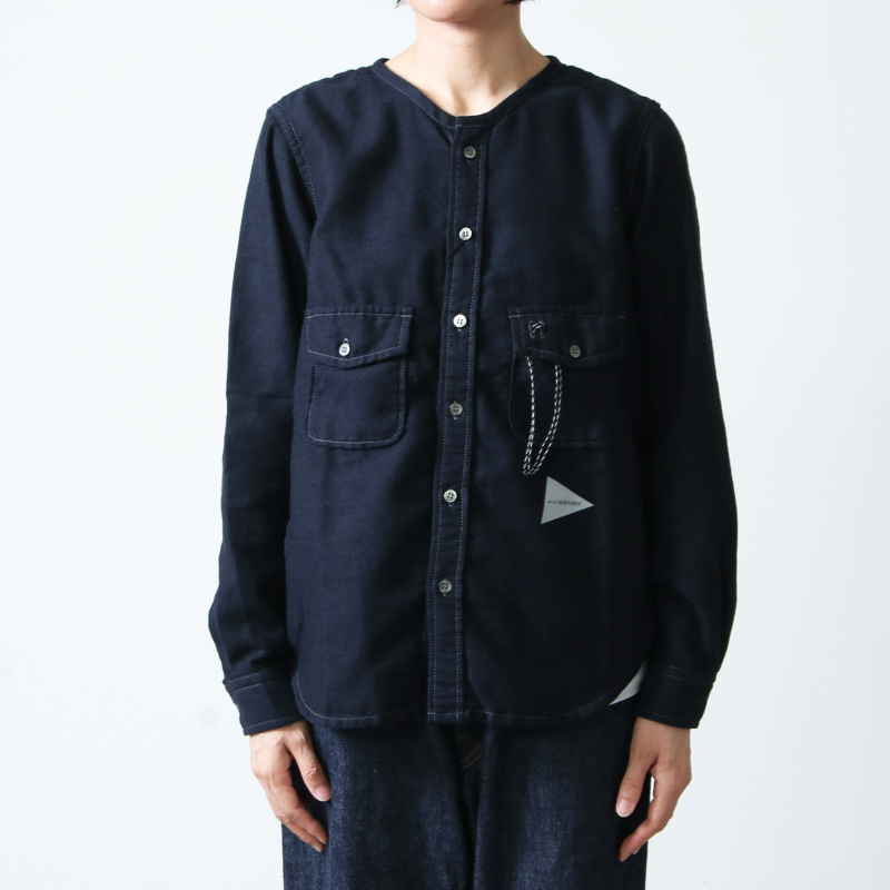 and wander (アンドワンダー) thermonel collarless shirt / サーモ