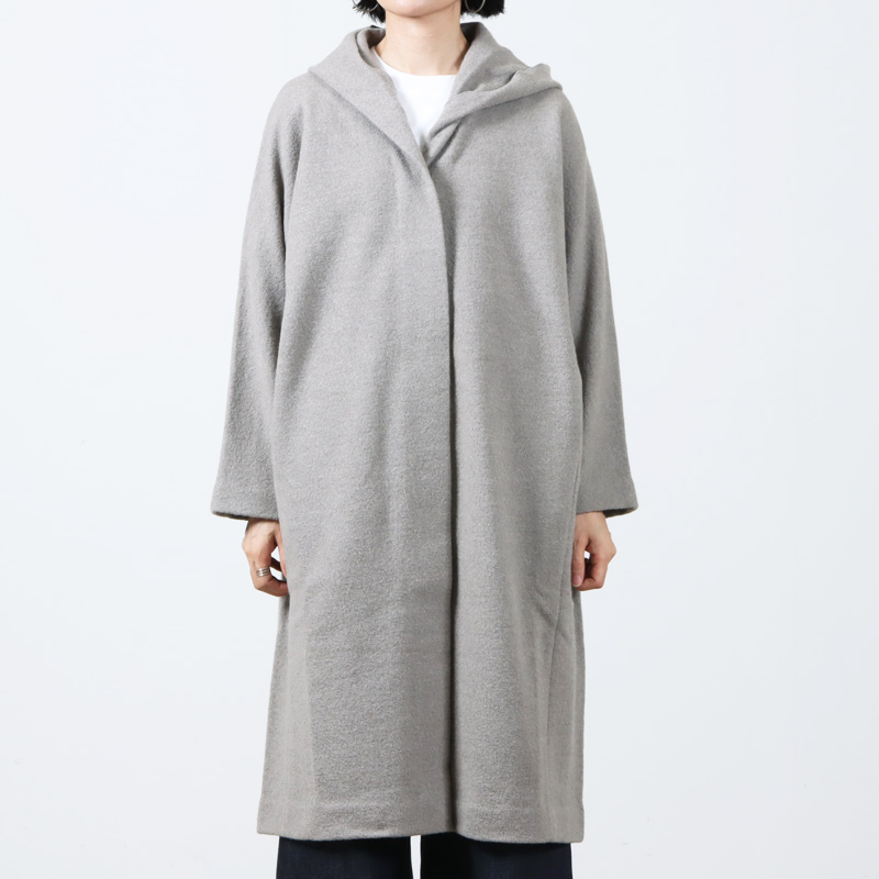 evameva (エヴァムエヴァ) press wool hooded coat / プレスウール