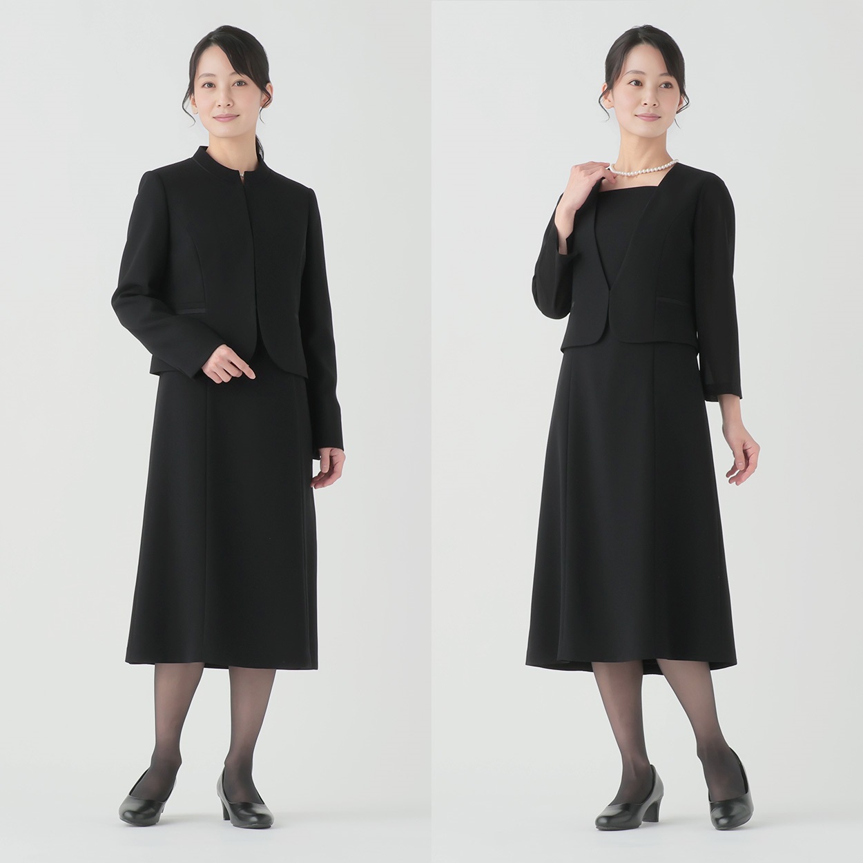 ブラックフォーマル ご自宅で洗える スタンド衿前開きアンサンブル