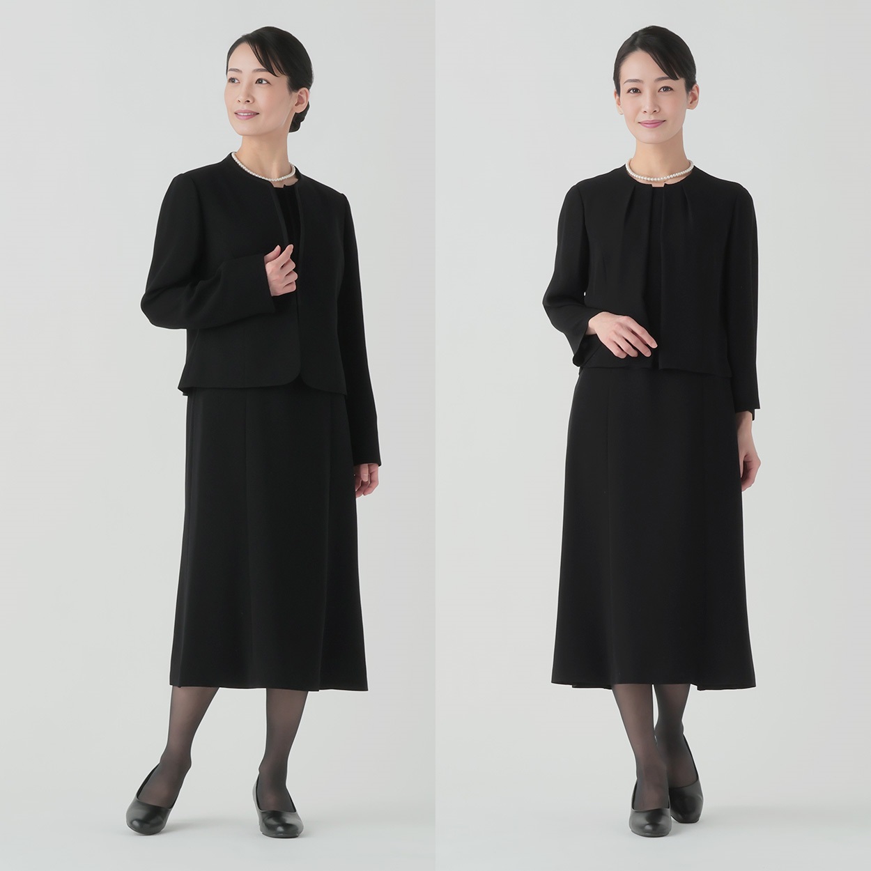ブラックフォーマル ノーカラーサテン切替アンサンブル レディス