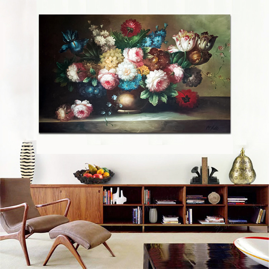 写实静物油画《百花齐放》_原创手绘超写实世界名画中国风女人体风景