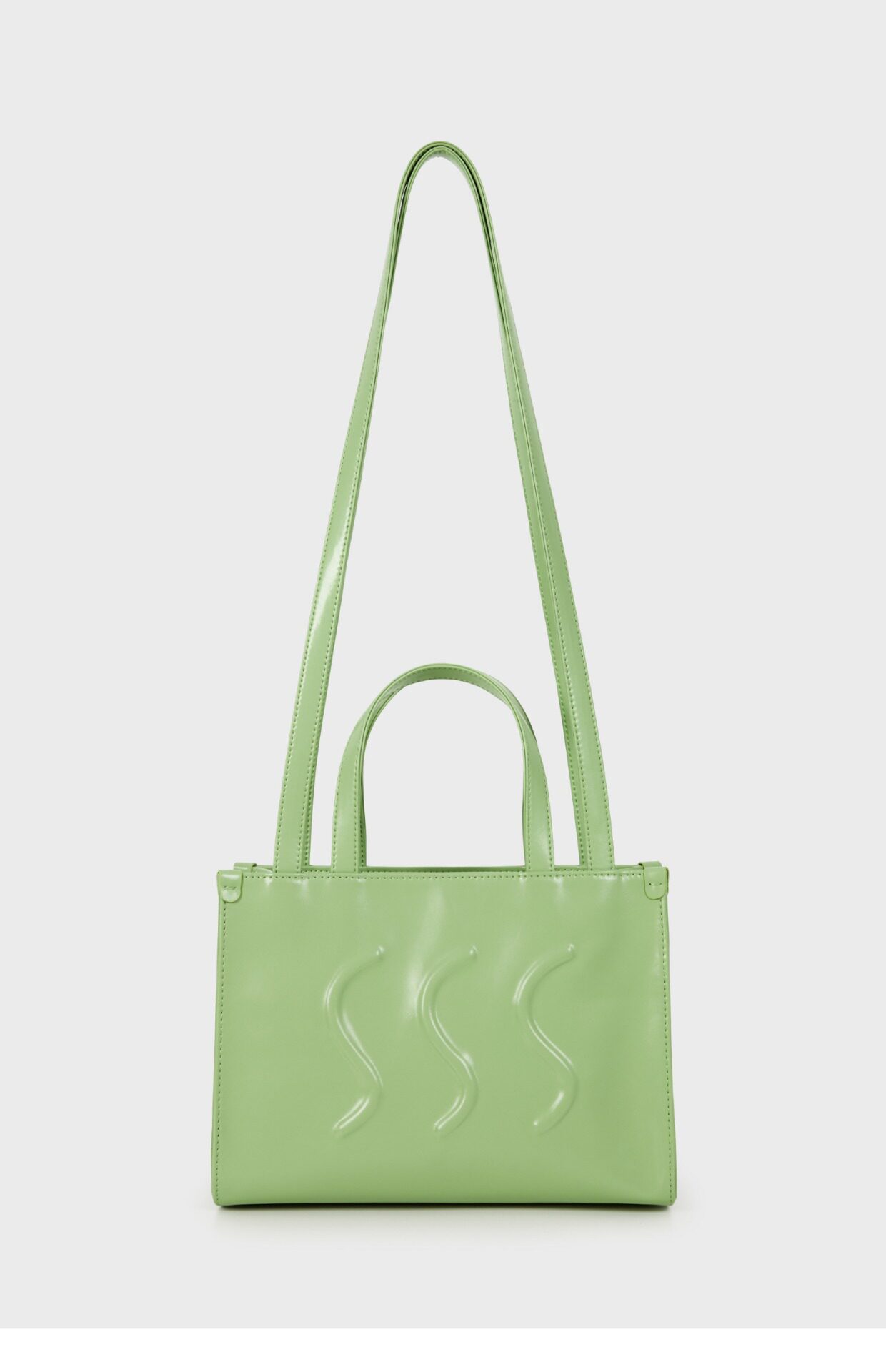 ライムグリーン OOSS ミディアム 光沢 牛革 街出し 通勤サイズ