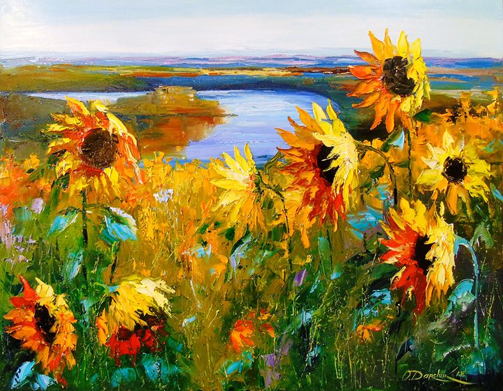 Field sunflowers by the river - Olha Darchuk - Paintings & Prints