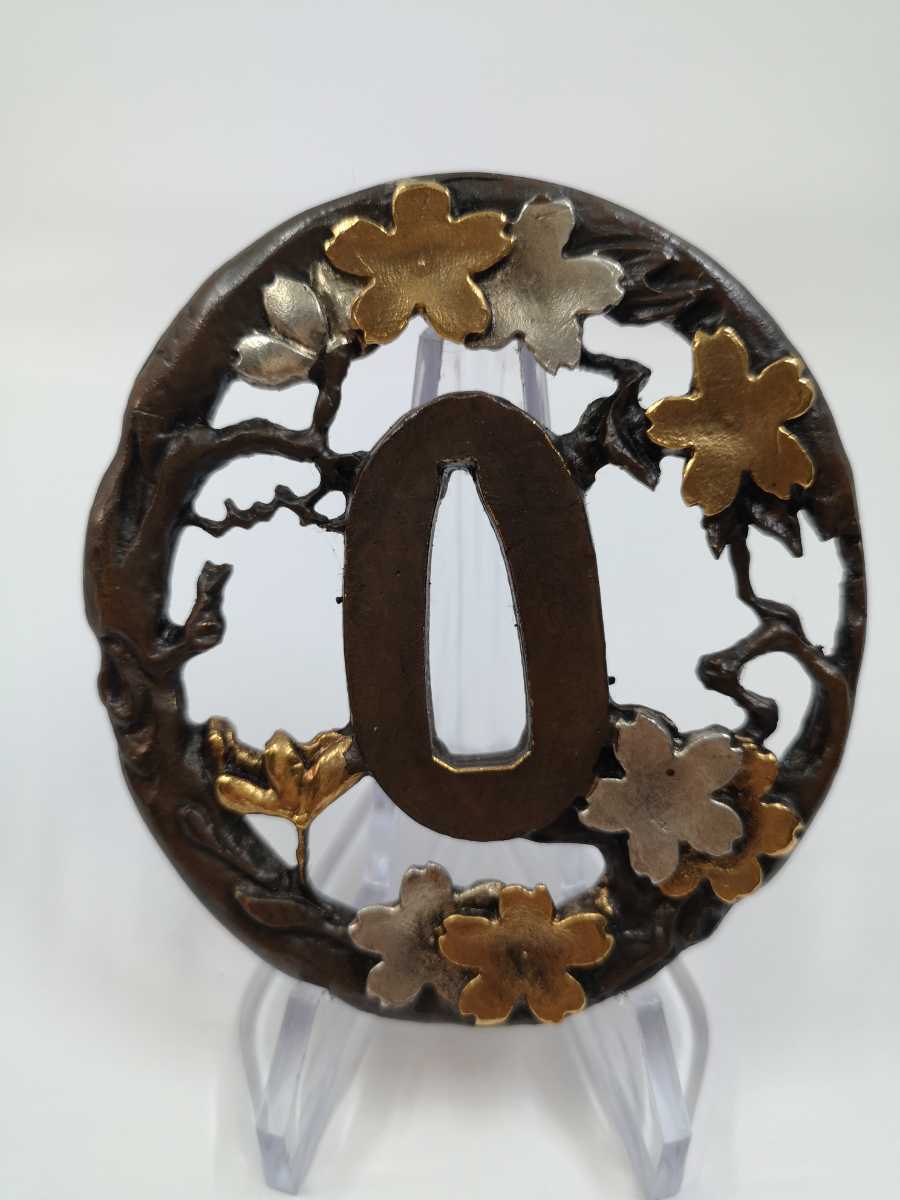 細工唐銅金銀象嵌 龍神紋鍔 長門萩住茂常造在銘 刀