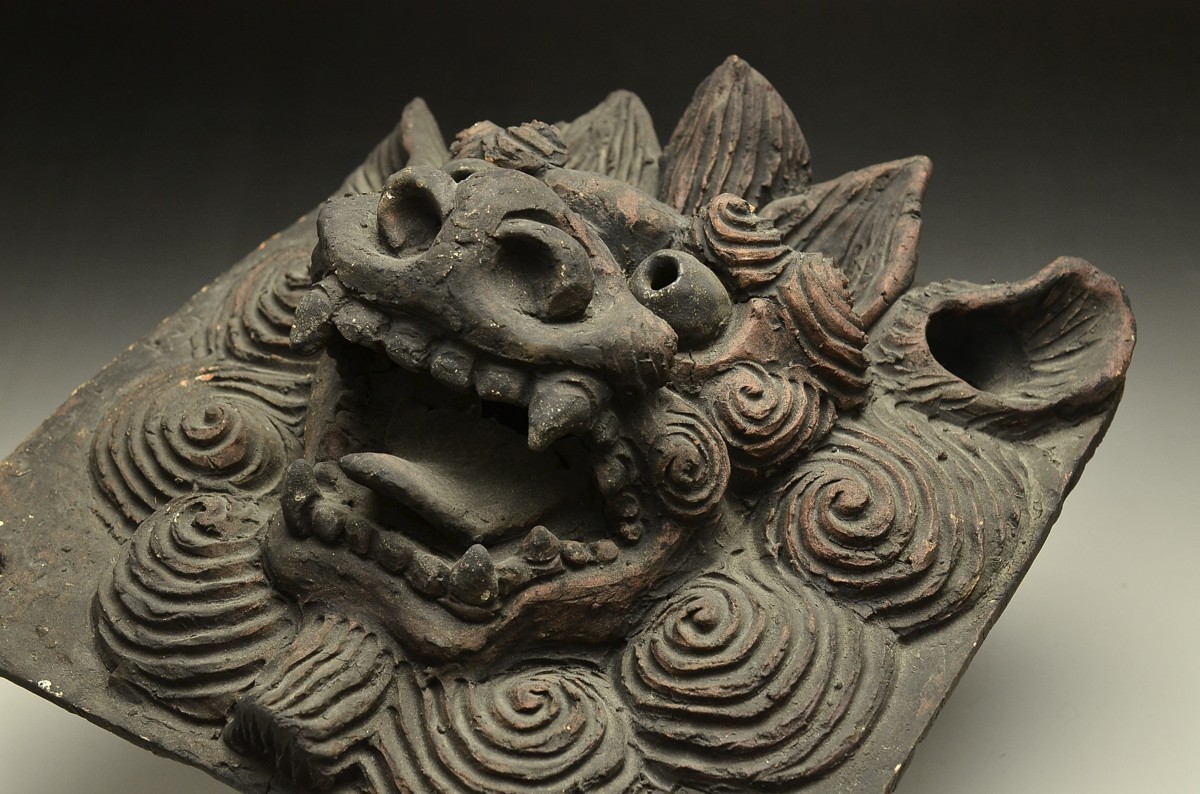 島常賀作 壺屋焼 面シーサー 島常賀作壺屋焼面シーサー