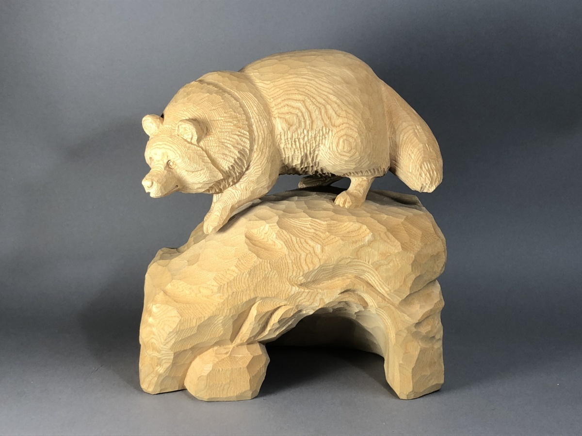 1 金岡作 金岡茂幸？ 犬 イヌ 一刀彫 木彫り 木彫刻 アイヌ 北海道 1