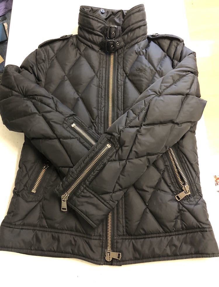 バーバリーブラックレーベル 黒 L キルティング ダウン ライダースの