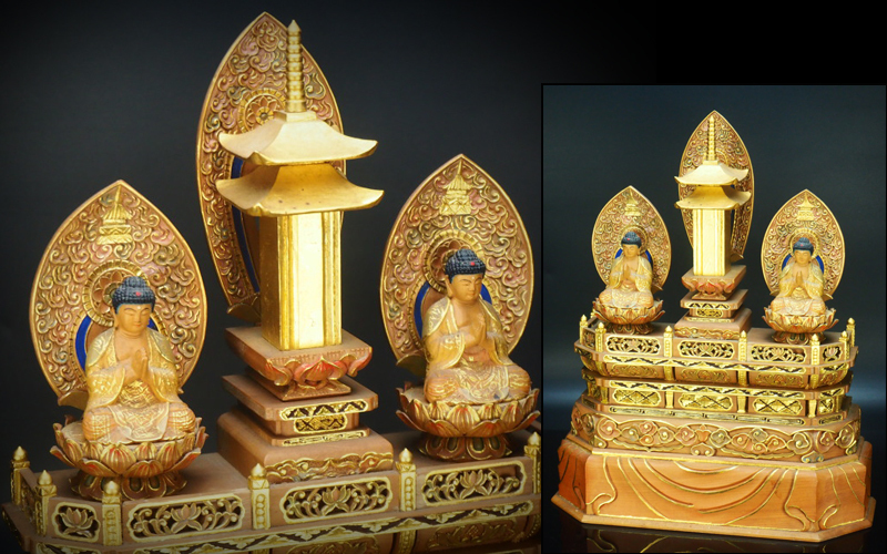 三宝尊 [大#81] 題目宝塔 釈迦如来坐像 多宝如来坐像 ◇白檀 木彫