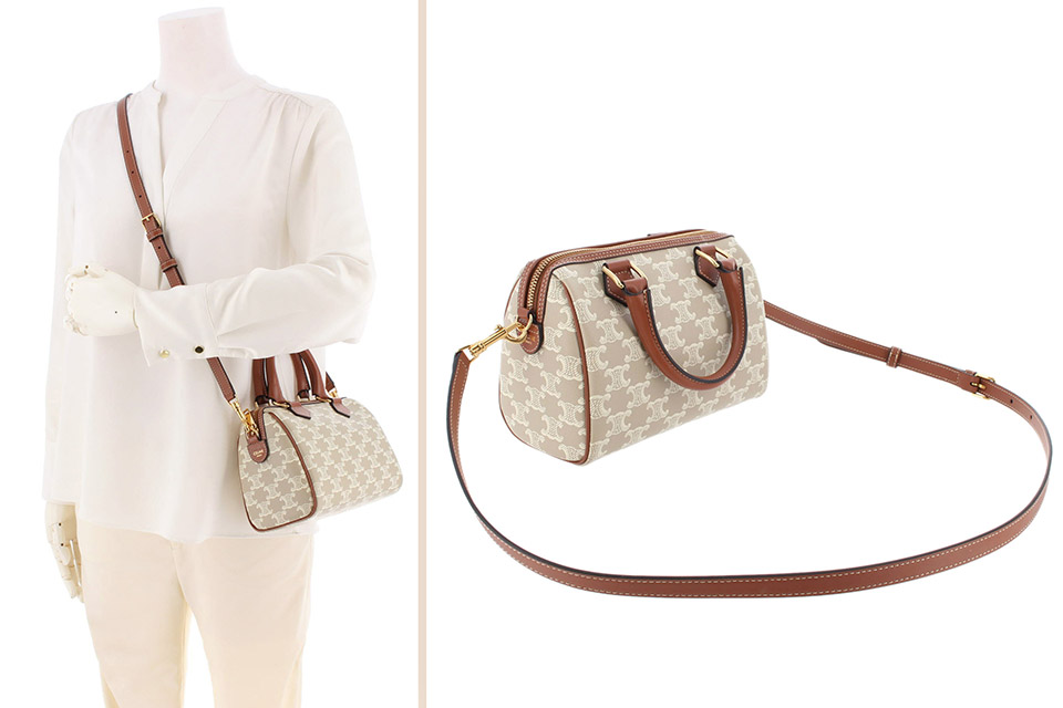 スモールボストン トリオンフキャンバス/レザー グレージュ 113772FLC