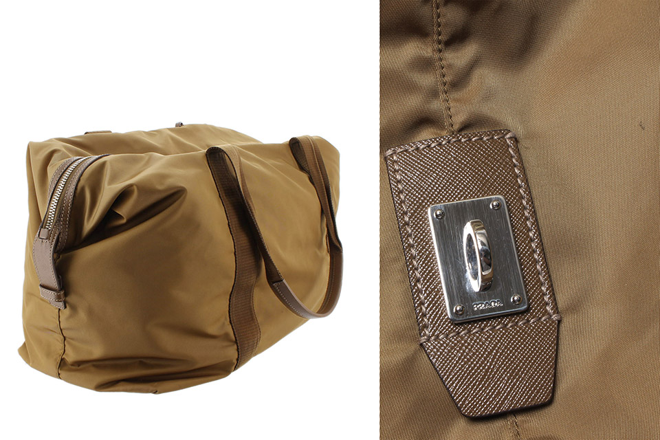 ボストンバッグ ナイロン/レザー ブラウン