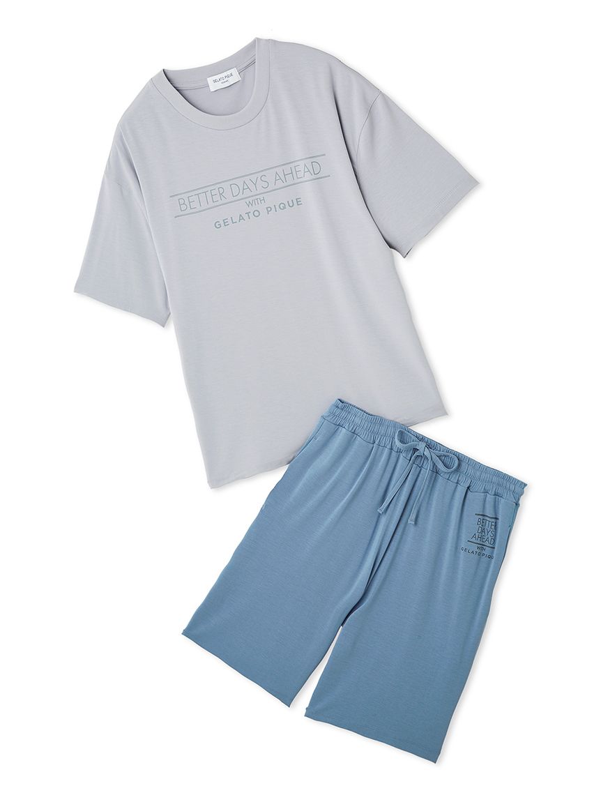 HOMME】【接触冷感】クールレーヨンロゴTシャツ＆ハーフパンツセット