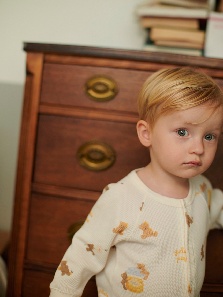 BABY】はちみつベア柄ロンパース(新生児 (50cm))｜ルームウェア