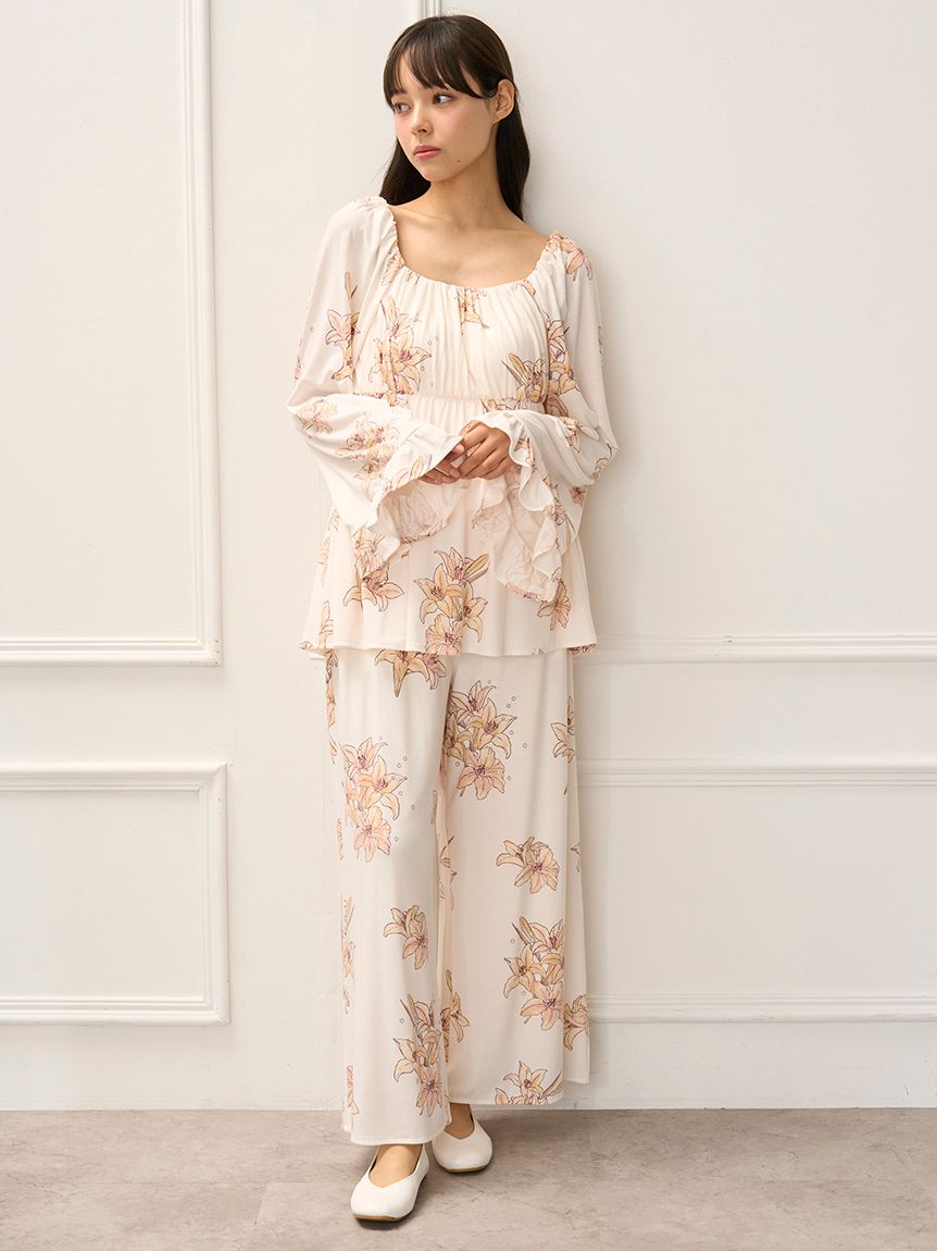 MUCHA】リリー柄ロングパンツ(ロングパンツ)｜ルームウェア・パジャマ