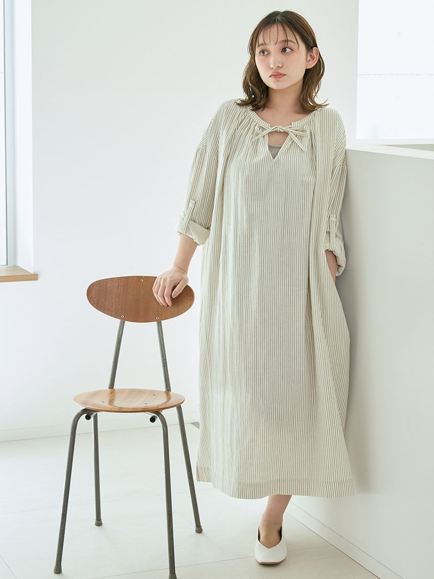 ガーゼストライプワンピース(ワンピース)｜ルームウェア・パジャマ通販