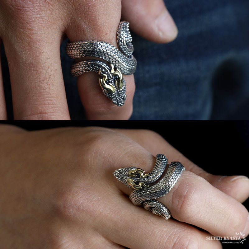 重厚 スネークリング 指輪 メンズ ごつめ シルバー925 蛇 リング