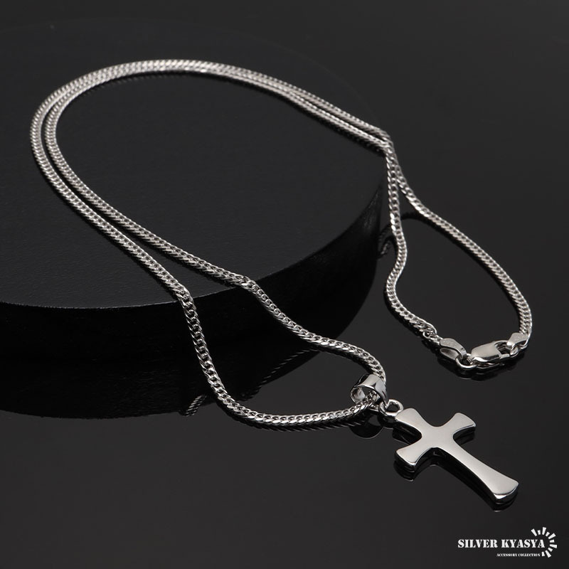 シルバー925 クロスネックレス ペンダント シルバー 6面カットダブル