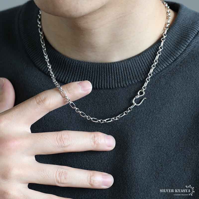 シルバー925 ロールチェーン ネックレス 幅4mm フィガロチェーン