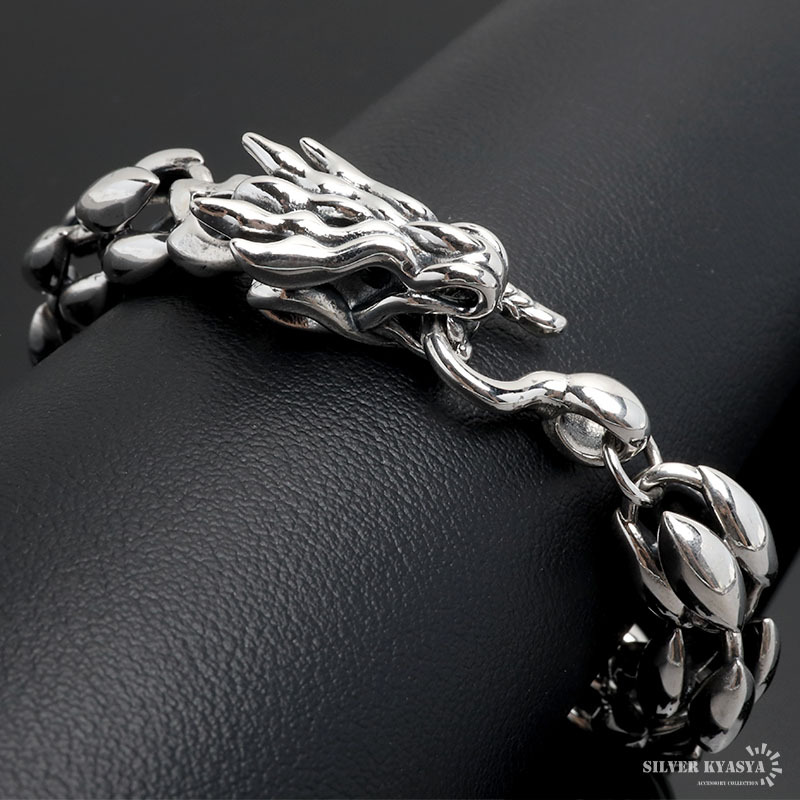 シルバー925 ドラゴンブレスレット メンズ チェーンブレスレット 重厚