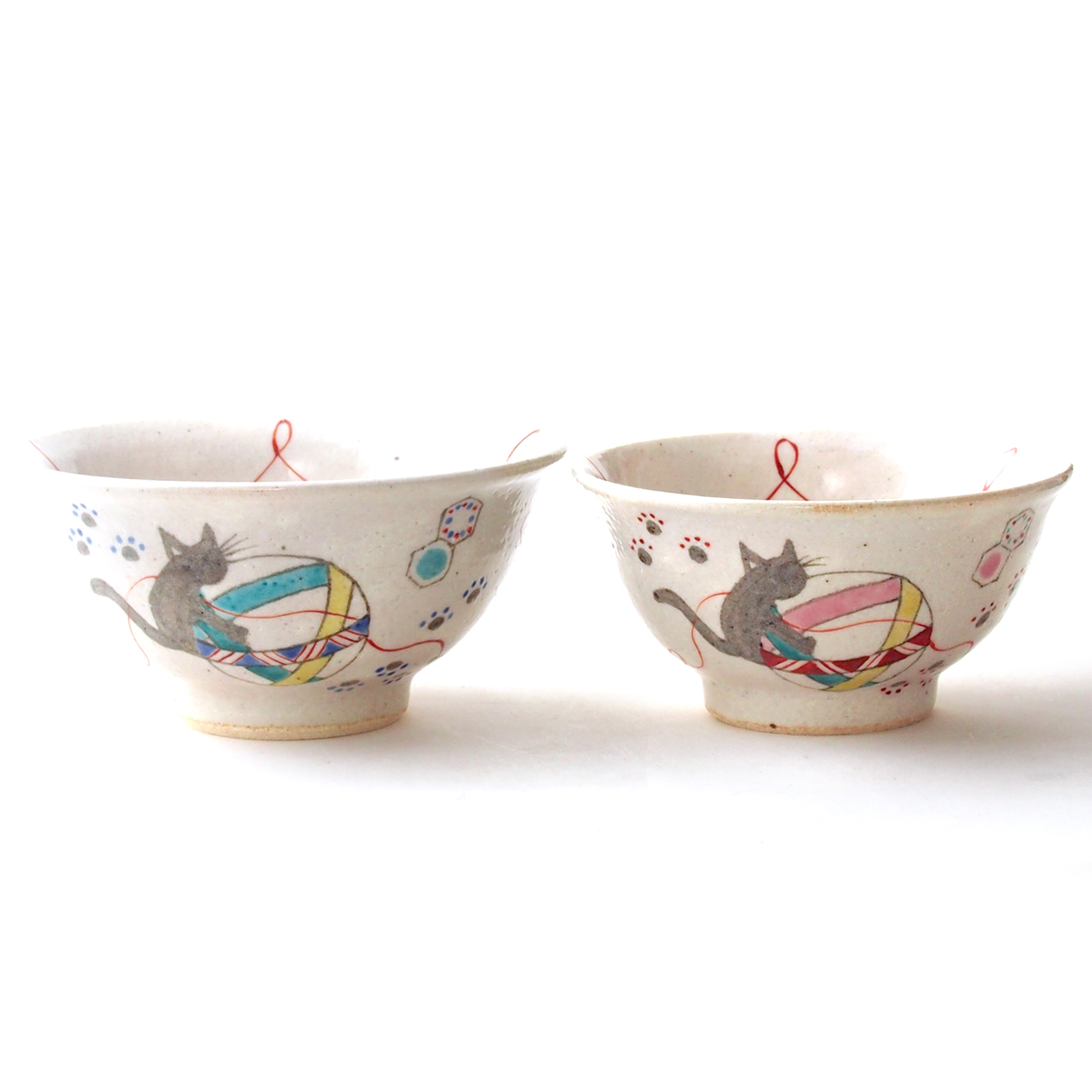 名入れできます】九谷焼の夫婦茶碗『てまり猫』*石川県の伝統工芸 *ご