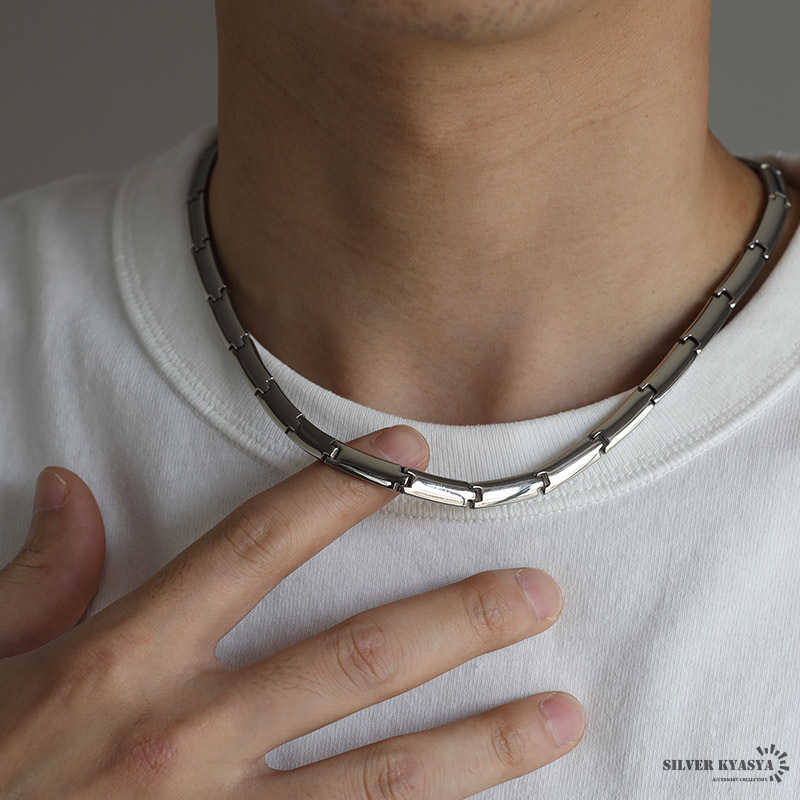 純チタン製 ゲルマニウムネックレス 磁気ネックレス シルバー Titanium