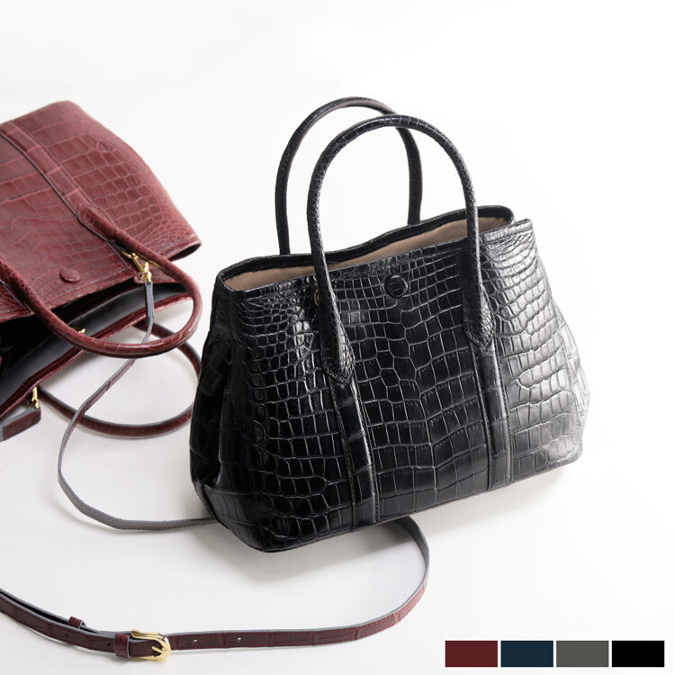 クロコダイル ハンドバッグ レディース マット 両面 センター取り 2WAY