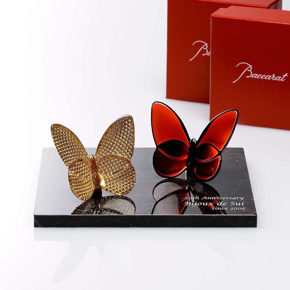 Baccarat バカラ ラッキー バタフライ ディアマン&レッド・大理石 台座