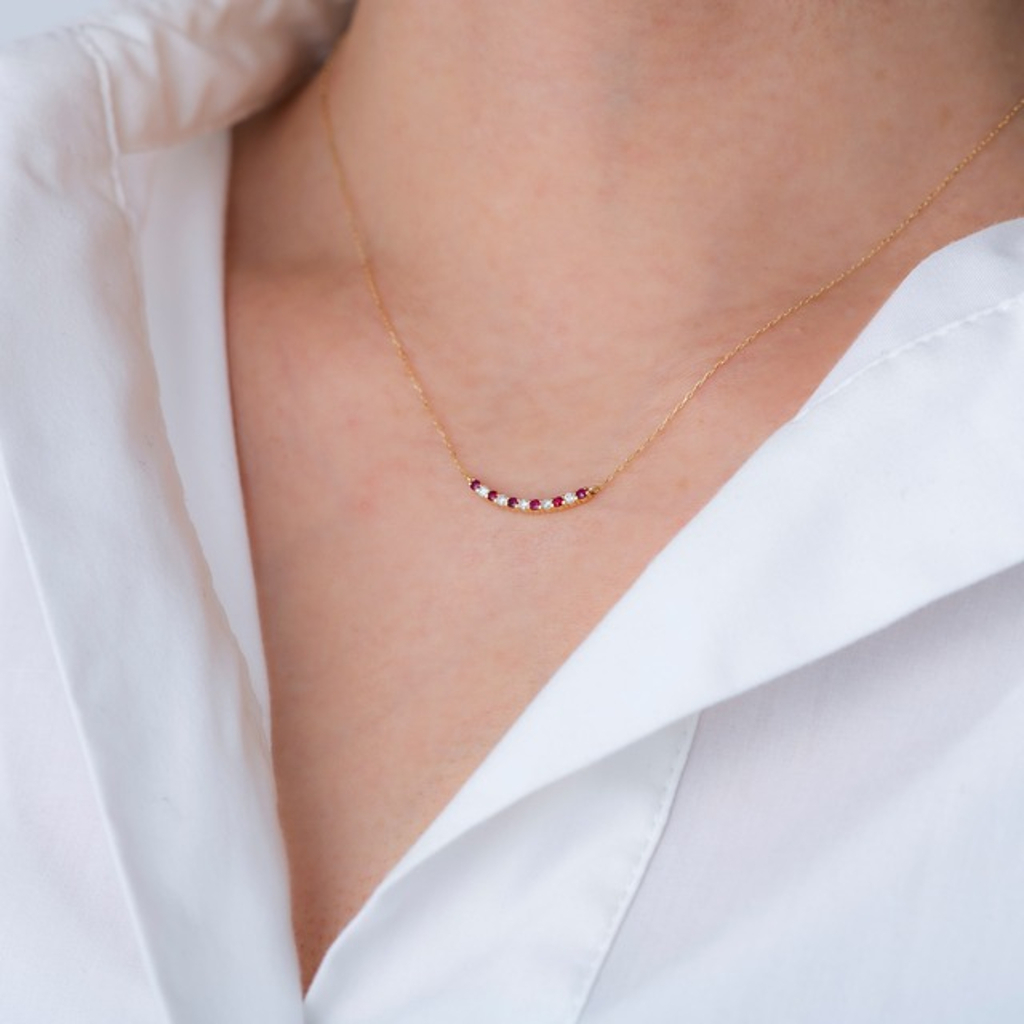 7月】ルビー × ダイヤモンド ☆ 誕生石ラインネックレス （チェーンは