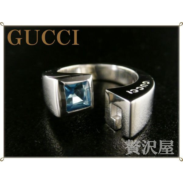 グッチ GUCCI 指輪 シルバー925 ブルートパーズ付 ツイストG リング