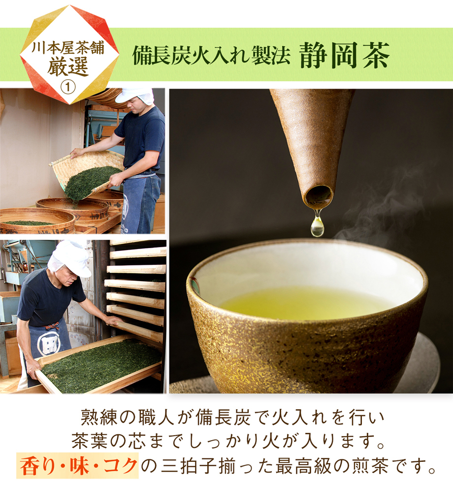 竹籠付きお茶セット 備長炭火入れの静岡茶と掛川茶を和染め茶缶と