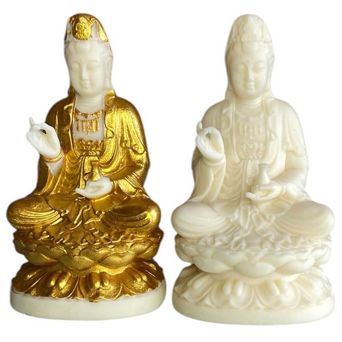 浄瓶観音 仏像 13cm 蓮台座 象牙風＆金彩カラー 清浄と慈悲の象徴