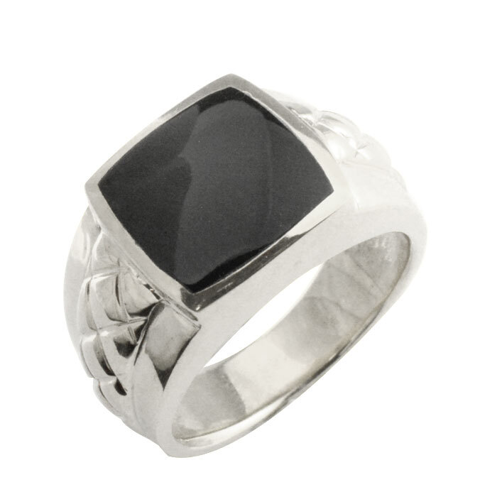 メンズ リング k18 オニキス 幅広 ホワイトゴールドk18 指輪 印台 四角