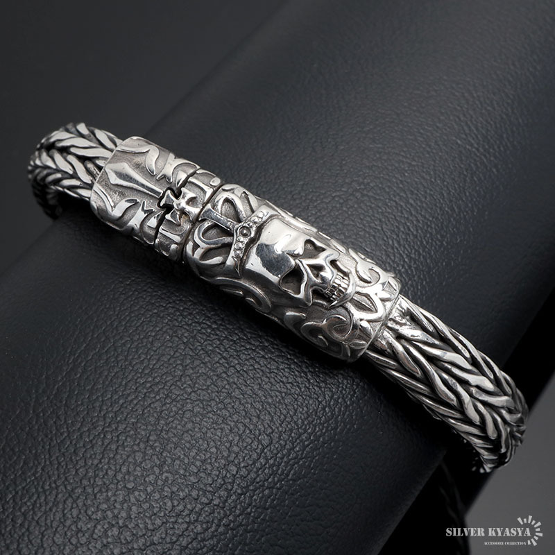シルバー925 スカルブレスレット メンズ チェーンブレスレット 重厚