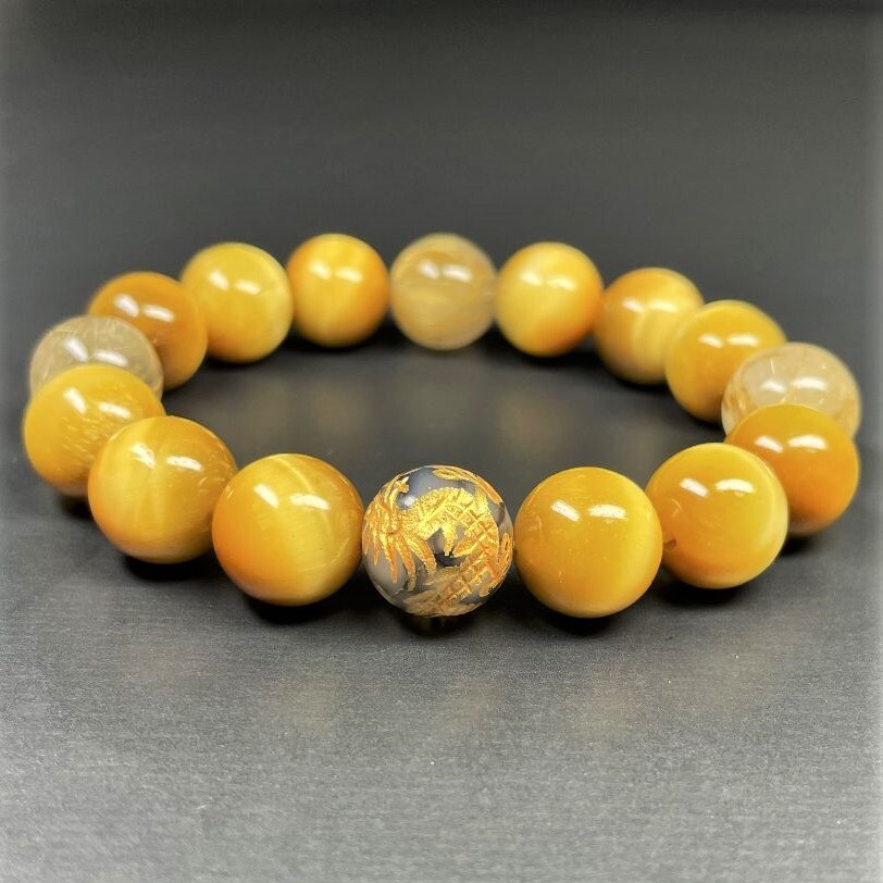 財を成すパワーストーン数珠］金彫皇帝龍 ドラゴンアゲート ゴールデン
