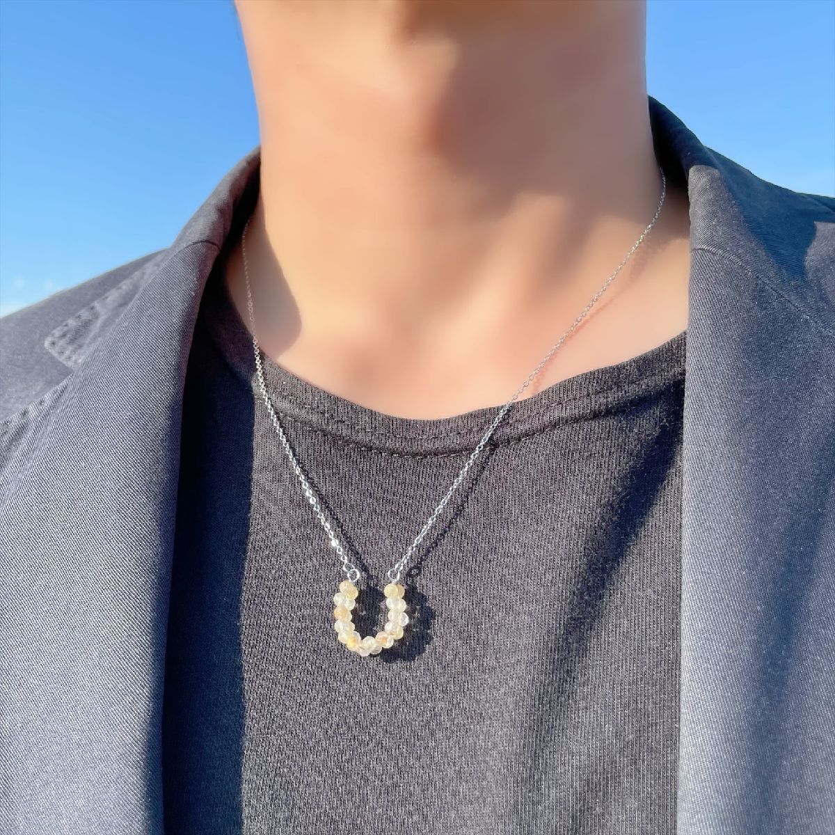 最強運をもたらす縁起物］64面カットルチルクォーツ マリーナチェーン