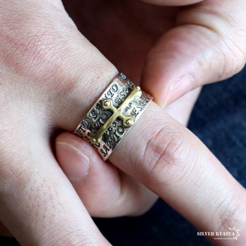 シルバー925 クロスリング ワイドリング 英字リング ごつめ 指輪 重厚
