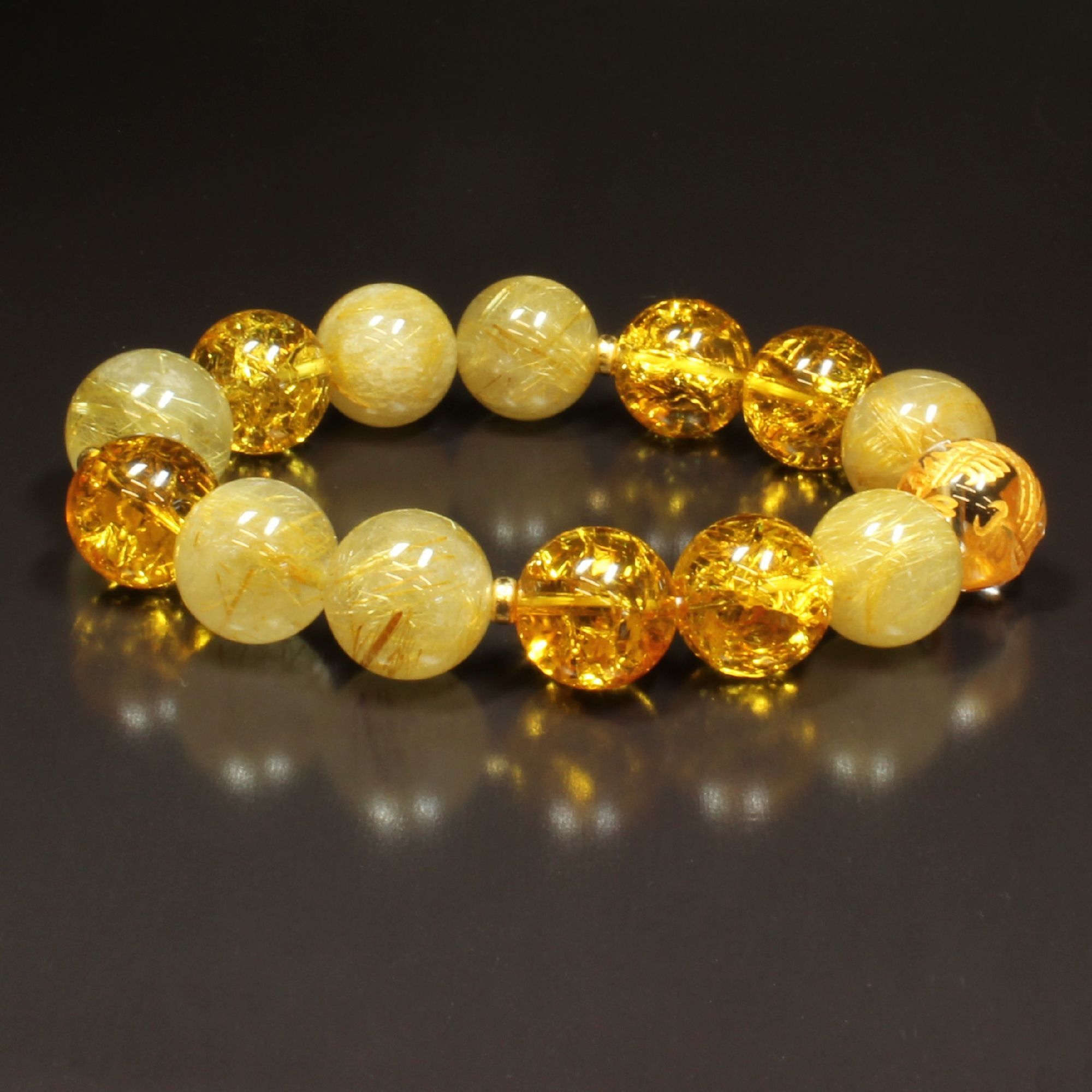 富と財を築くパワーを！］14mm 金彫皇帝龍 本水晶 クリスタル シトリン