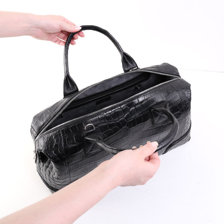 クロコダイル メンズ ボストンバッグ 両面 センター取り マット 加工