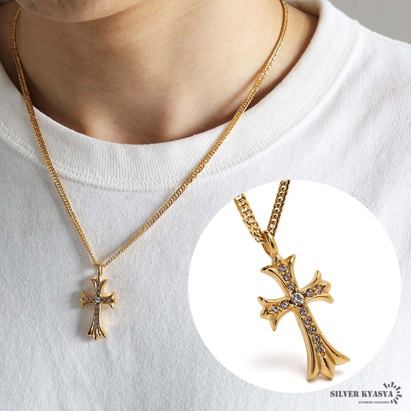ステンレス クロスネックレス ゴールド 18KGP キラキラ 十字架