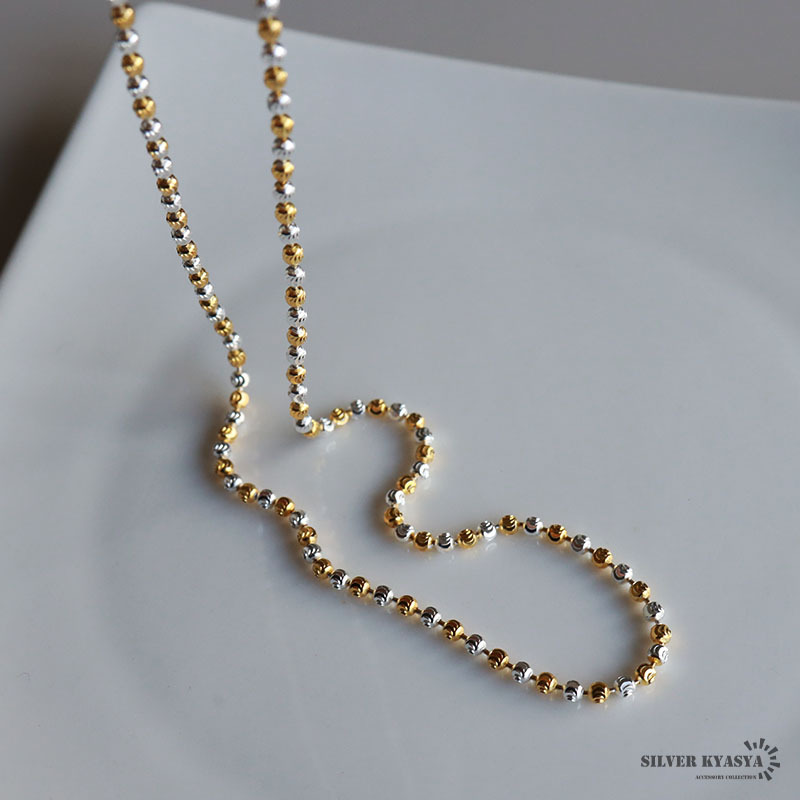 シルバー925 ビーズネックレス バイカラーネックレス ゴールド 18KGP