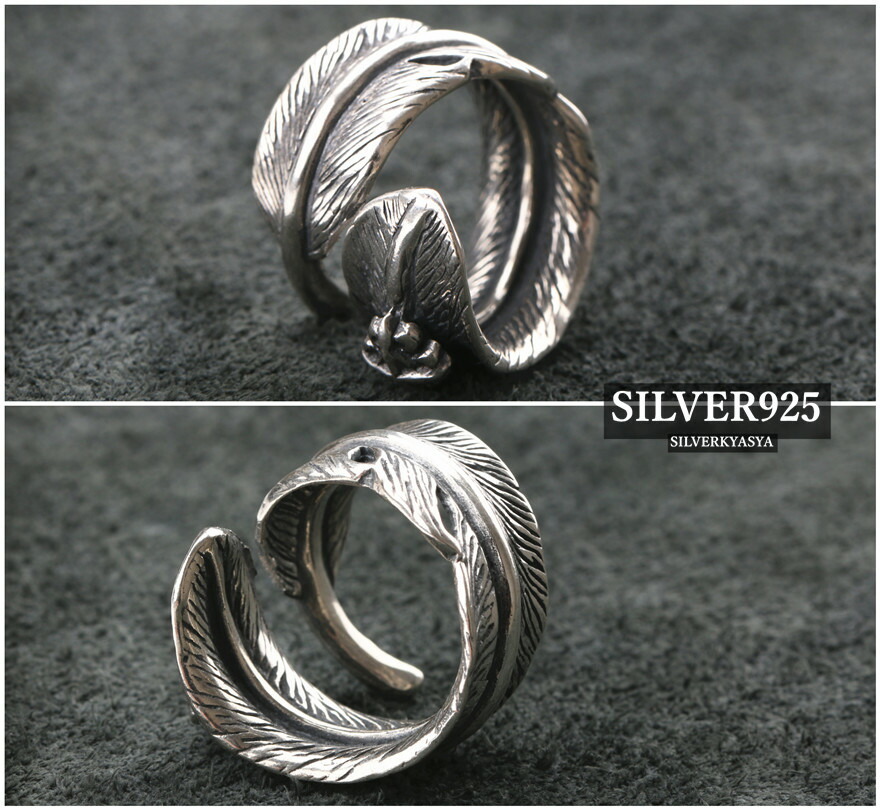 シルバー925 特大フェザーリング メンズ リング 羽根 指輪 クロス 重厚