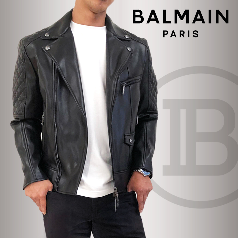 BALMAIN PARIS バルマン ライダース ジャケット メンズ エコレザー