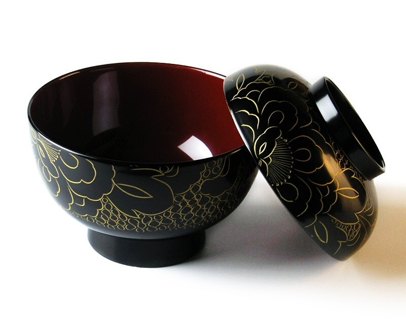 越前漆器】金牡丹彫 雑煮椀 【送料無料】【名入れ】 - 【漆器 久太郎