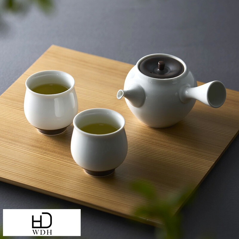 WDH 茶器 急須 湯呑2個セット 錆釉 白/茶 茶器セットおしゃれ シンプル