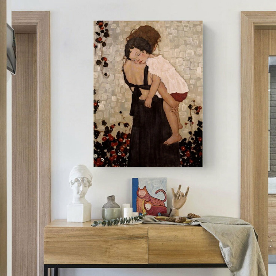 グスタフ クリムトファブリック パネル 母と子 パネル 名画 絵画 40