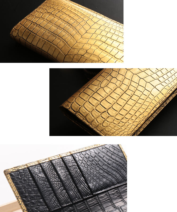 クロコダイル 長財布 金箔 KAZARIHAKU 日本製 無双 金色 財布 金運