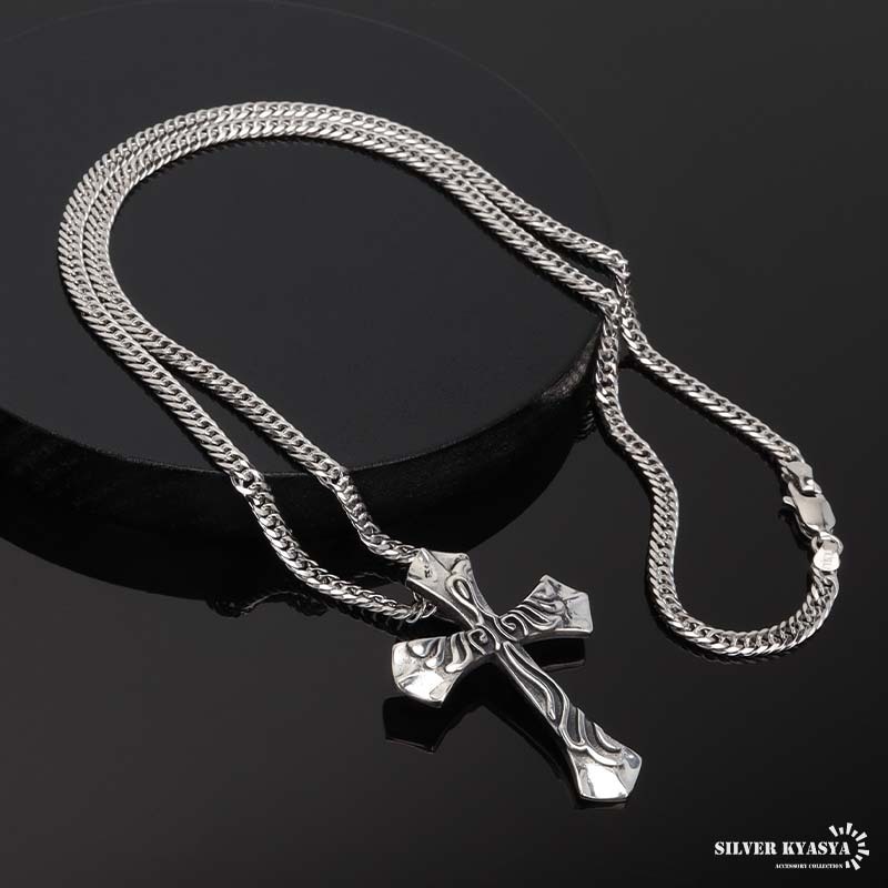 シルバー925 クロスネックレス ペンダント シルバー 6面カットダブル